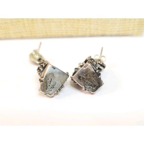 Vtg Sterling Mayan Aztec Warrior Dangle Earring Cloud Shape Marked Black Onyx - Picture 3 of 4